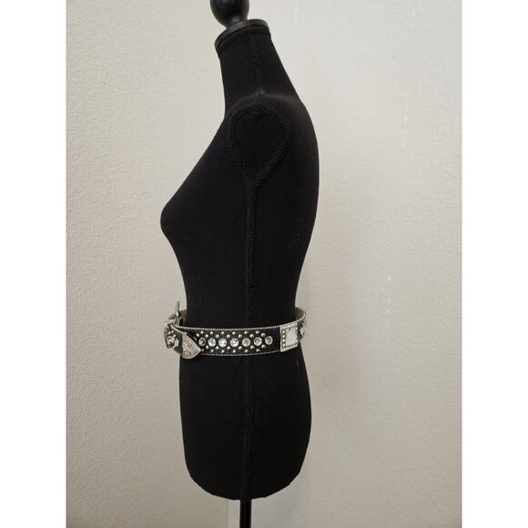 New! BHW Western Cowgirl Leather Belt Crystal Rhinestones Black Size XS 25-29 main image 9